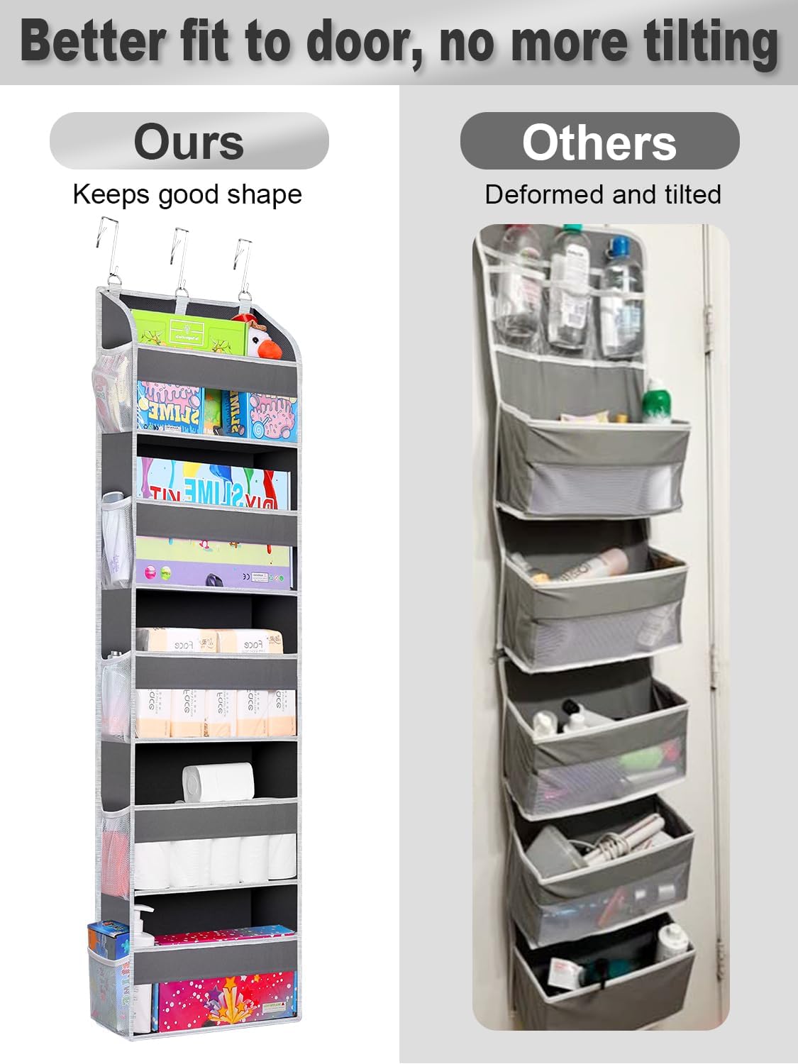 2 Pack Over The Door Storage Organizer with 5 Pockets 10 Mesh Side Pockets, 44 lbs Weight Capacity Door Hanging Organizers and Storage for Bedroom,Bathroom,Nursery,Pantry,Dorm(Dark Gray)