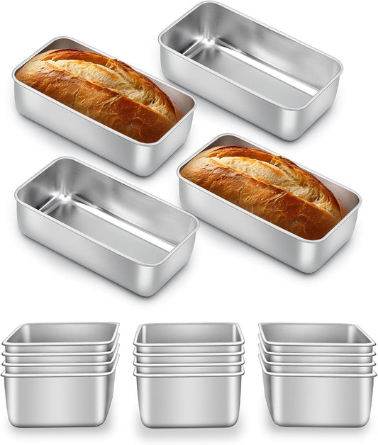 E-far Loaf Pan Set of 16, Stainless Steel Loaf Pan for Baking Bread 9 x5, Rectangle Metal Bakeware Mold for Homemade Banana Bread Meatloaf Brownies, Healthy & Non Toxic, Easy Release & Dishwasher Safe