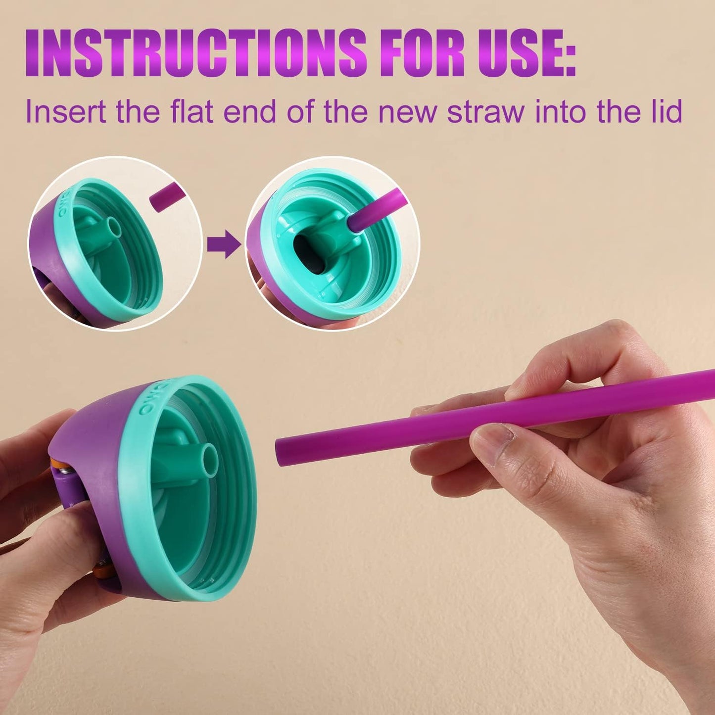 6pcs Replacement Straws for Owala FreeSip 24oz 32oz, Reusable Plastic Straws with Cleaning Brush for Owala Insulated Water Bottle 24 oz 32 oz, Tumbler Accessories (Purple)