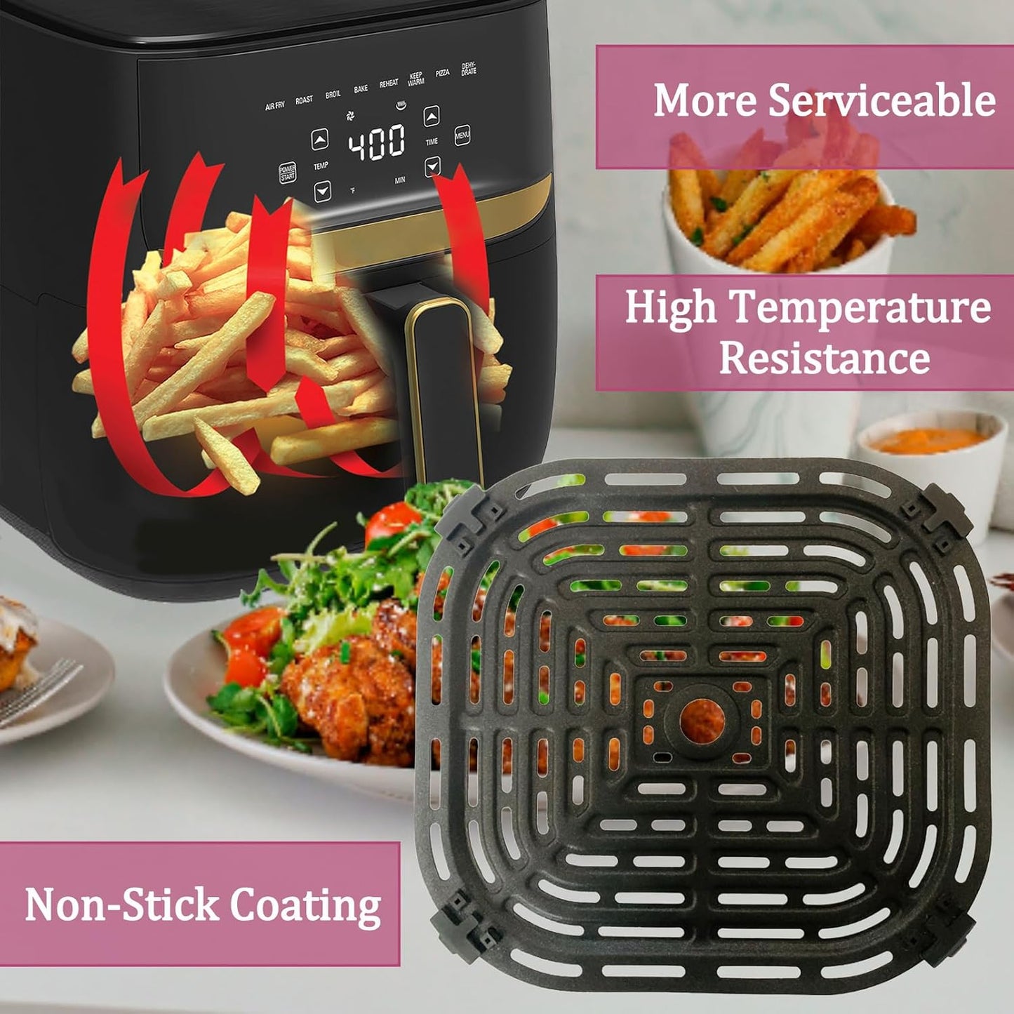 6QT Air Fryer Grill Pan for Bella Pro Series/Paris Hilton Air Fryers, Upgraded Air Fryer Grill Crisper Plate Rack Tray Insert Grate Grid Shelf for 6QT Paris Hilton Air Fryer, Dishwasher Safe