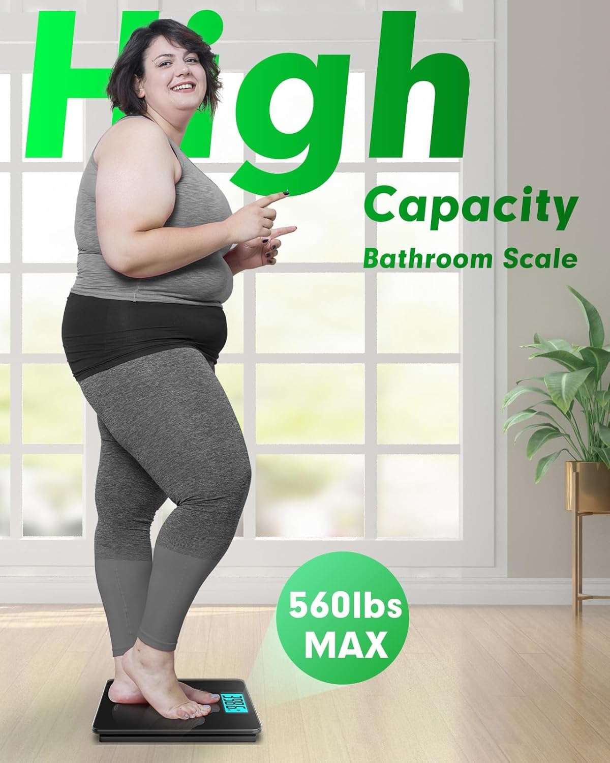 560lbs Scale for Body Weight with Ultra Wide Platform 12.2 x 12.9 inch and Large Backlit LCD Display Accurate Digital Bathroom Weighing Scales with High Capacity Over 500 lbs for Heavy People