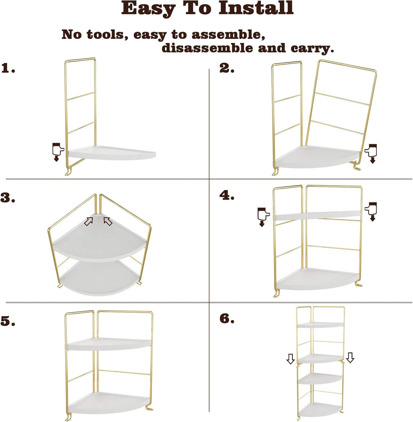 2-Tier Kitchen Spice Rack-Corner Bathroom Shelf- Triangle Standing Storage Rack for Bathroom, Living Room, Bedroom, Kitchen (Golden)