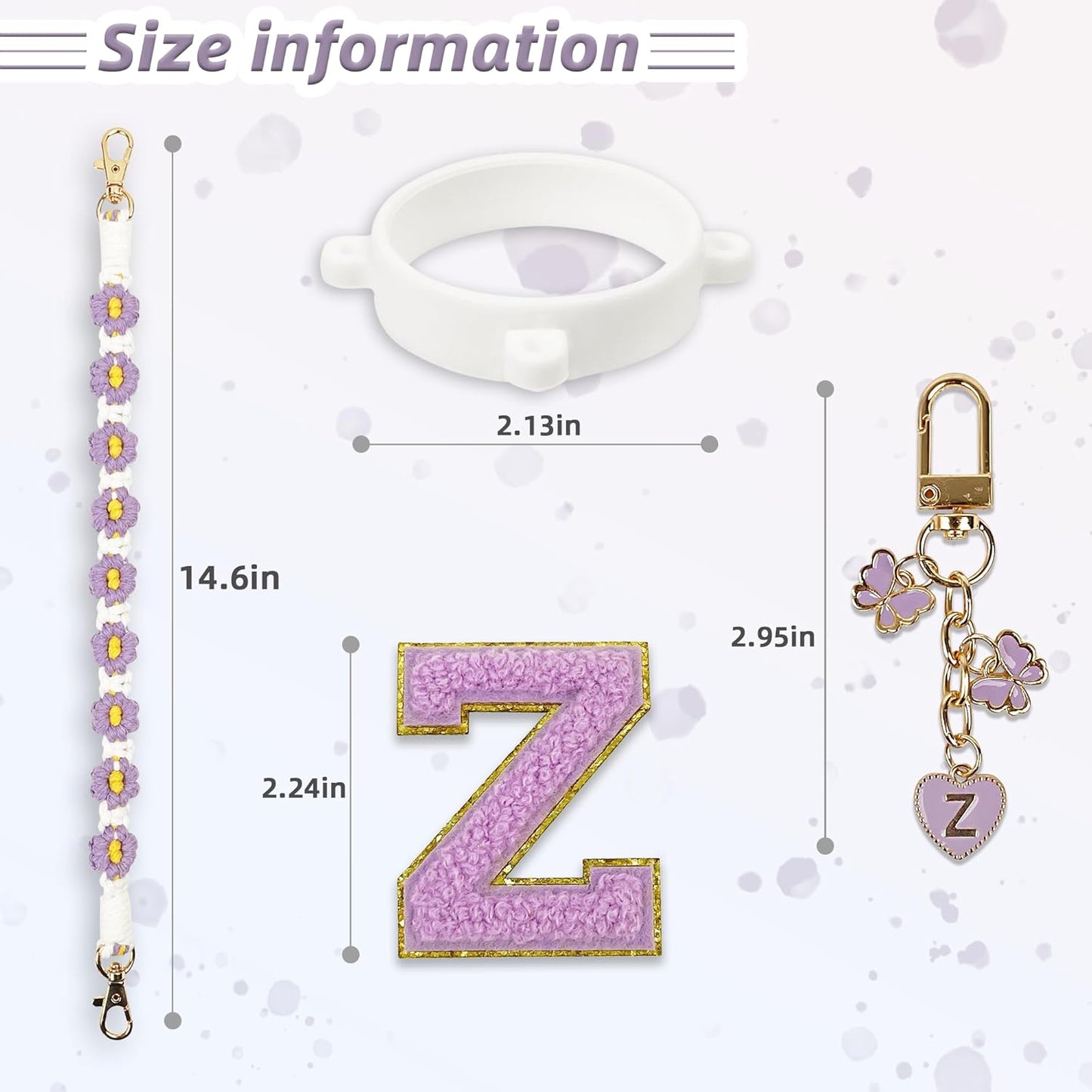 Cute Letter Charm Set Compatible with Owala Water Bottle 24 oz, 32 oz, 40 oz, Owala Kids, Owala Coffee Tumbler, Owala FreeSip – Includes Handle Strap, for Owala Accessories & Stanley Cup Accessories