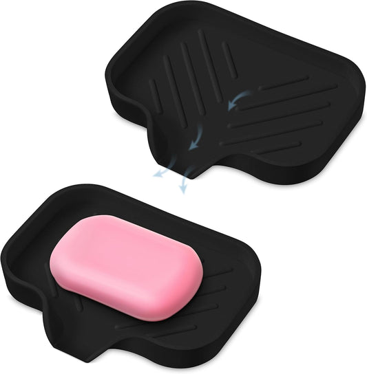 2 PCS Premium Black Self-Draining Soap Bar Holder - Elegant Soap Dish for Shower & Bathroom Use - Versatile Soap Dishes for Bar Soap - Durable Soap Holder & Bathroom Soap Dish Solution