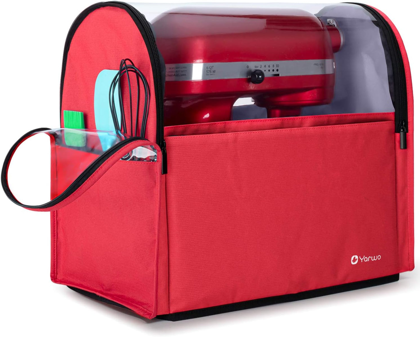 Yarwo 2026 Upgraded Stand Mixer Cover Compatible with 6-8 qt KitchenAid Mixer, Visible Dust Cover with Multiple Pockets for Extra Kitchen Accessories, Red