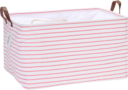 Hinwo 70L Extra Large Storage Bins, Closet Organizers and Storage, Foldable Clothes Storage Baskets with Handles, Containers for Clothing, Blanket, Comforters, Toys, Bedding (Pink Stripe)