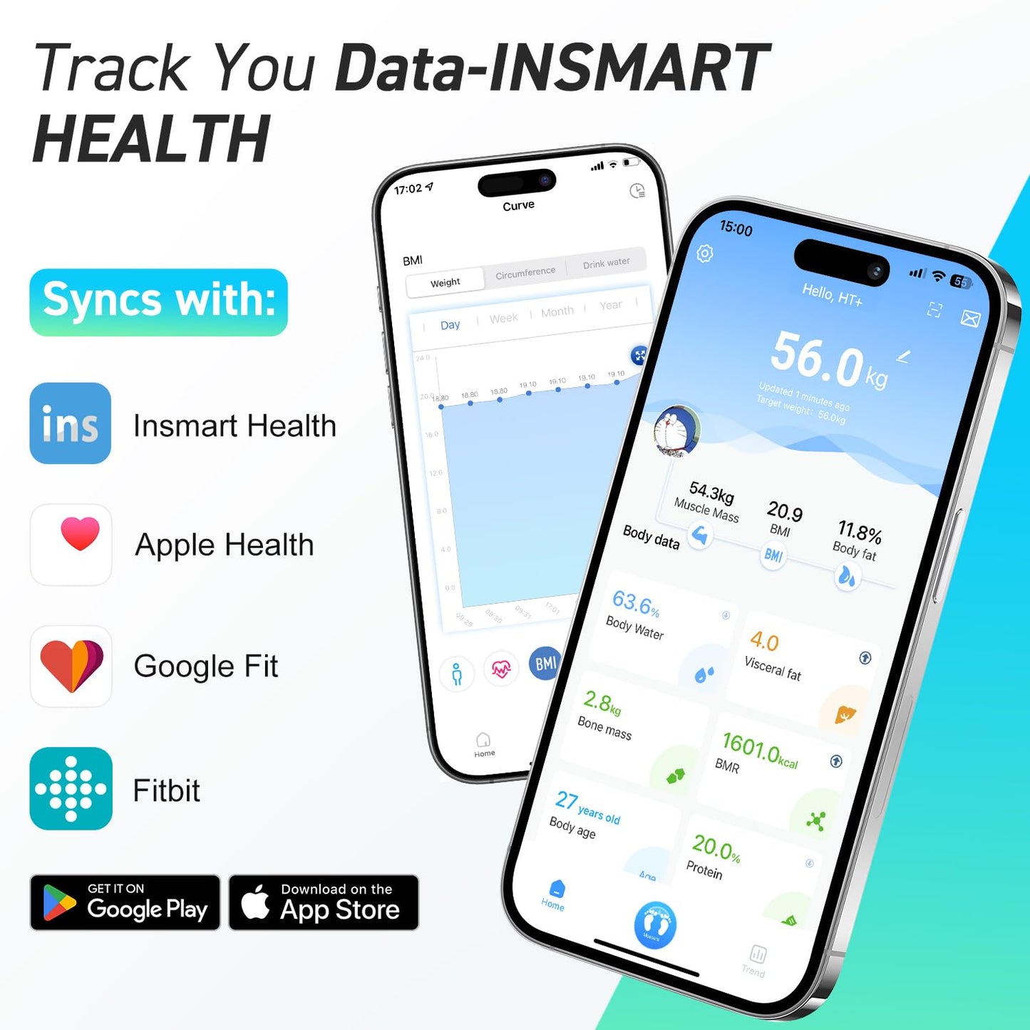 INSMART Smart Scale for Body Weight,Accurate Digital Bathroom Scale,12x12 inches Large Platform Bluetooth Body Fat Scale with BMI,16 Body Composition Weight Scale Health Monitor Analyzer with Sync APP