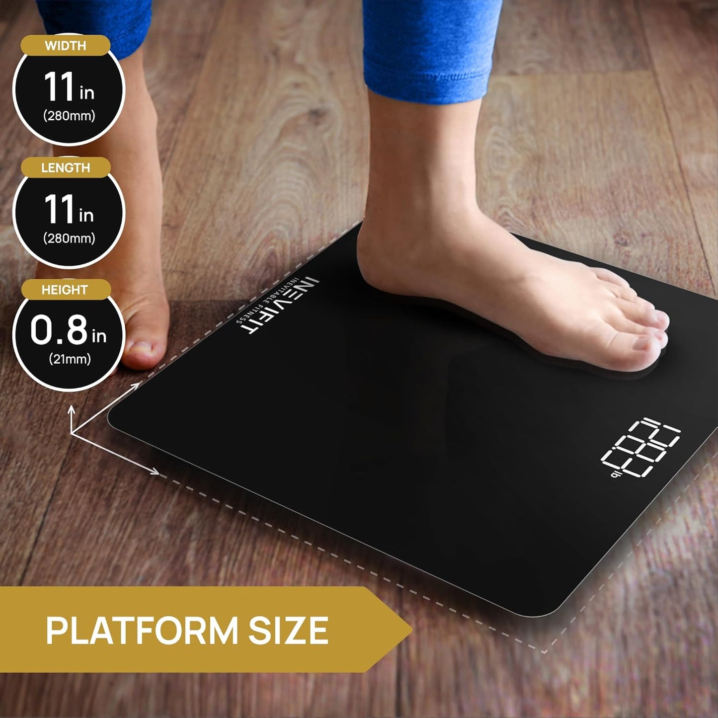 INEVIFIT Bathroom Scale, Highly Accurate Digital Bathroom Body Scale, Measures Weight up to 400 lbs. Includes Batteries