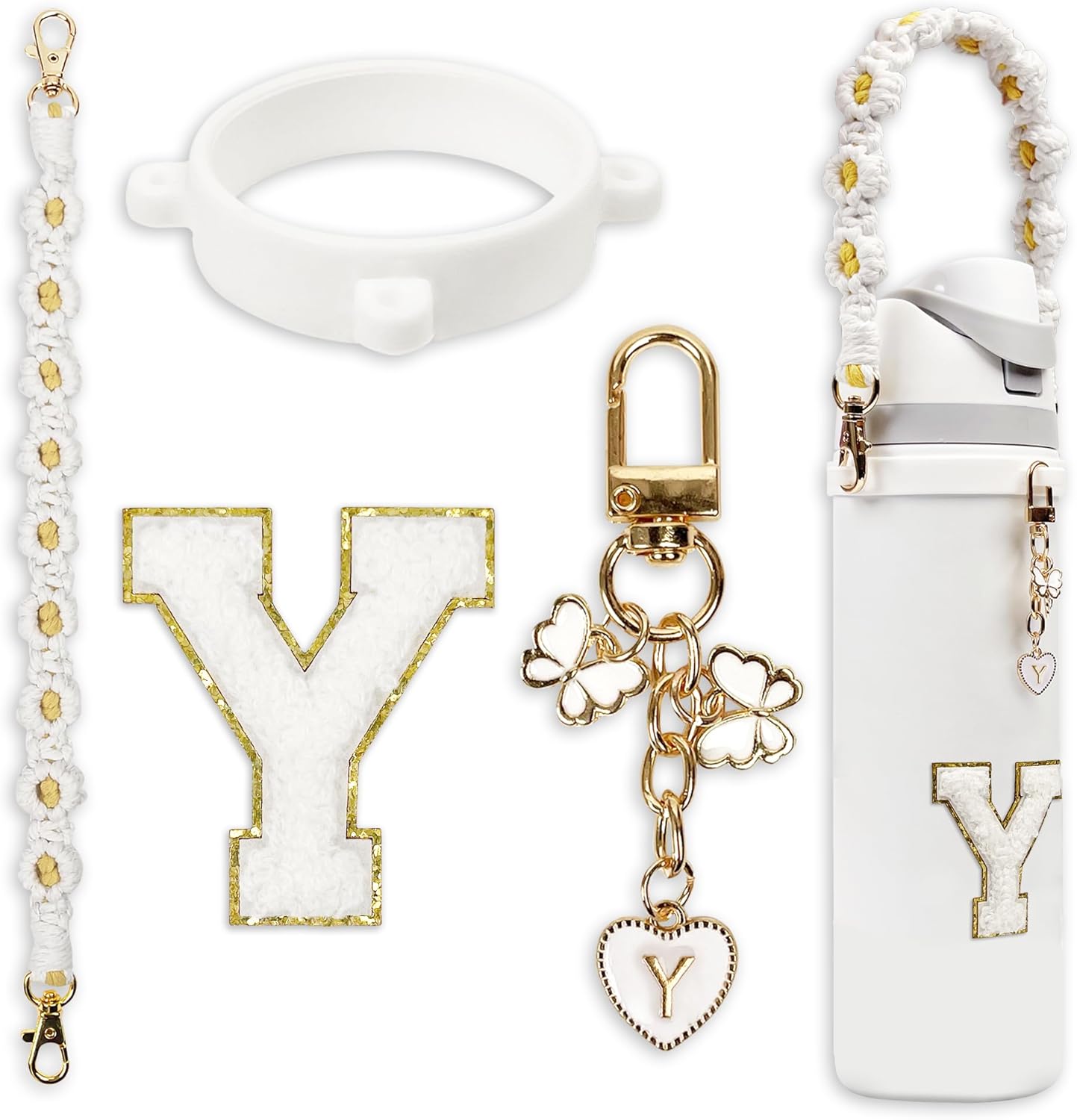 Cute Letter Charm Set Compatible with Owala Water Bottle 24 oz, 32 oz, 40 oz, Owala Kids, Owala Coffee Tumbler, Owala FreeSip – Includes Handle Strap, for Owala Accessories & Stanley Cup Accessories