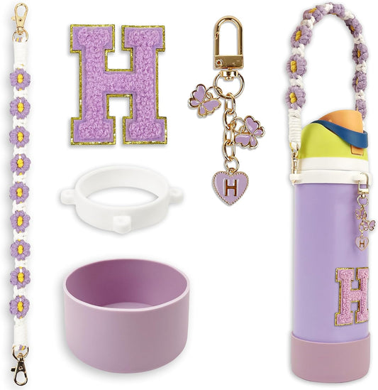 SITKOL Silicone Boot Cute Monogram Set Compatible with Owala Water Bottle 24 oz, 32 oz, 40 oz - Perfect Letter Owala Accessories for Owala Tumbler, Owala Free Sip, Pink Owala, Black Owala