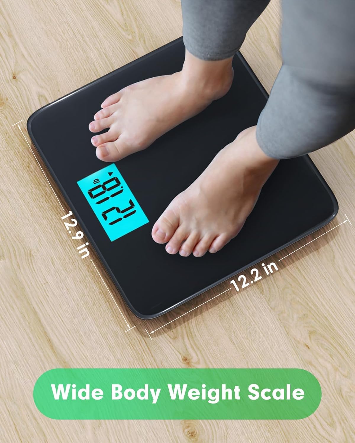 560lbs Scale for Body Weight with Ultra Wide Platform 12.2 x 12.9 inch and Large Backlit LCD Display Accurate Digital Bathroom Weighing Scales with High Capacity Over 500 lbs for Heavy People