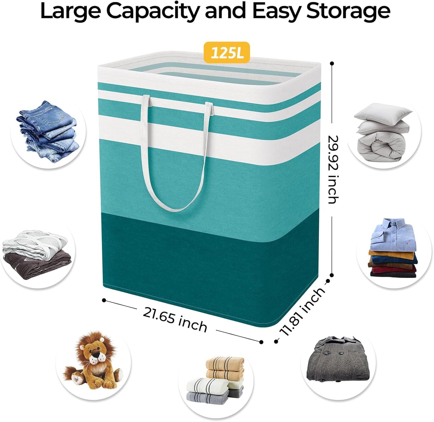 HomeHacks 2-Pack Large Laundry Basket, Waterproof, Freestanding Laundry Hamper, Collapsible Tall Clothes Hamper with Extended Handles for Clothes Toys in the Dorm and Family (Green, 125L)