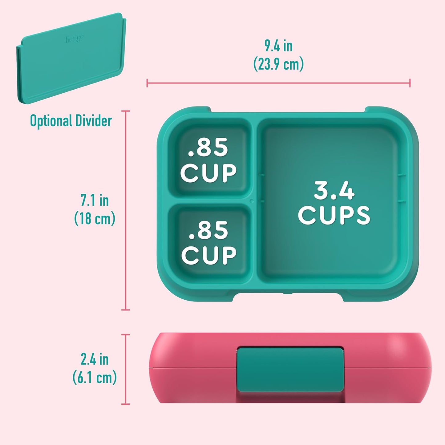 Bentgo Pop - Leak-Proof Lunch Box & Removable Divider for Ages 8+ & Teens - Lunch Container Holds 5 Cups of Food; 3-4 Compartments; Microwave/Dishwasher Safe; 2 Year Warranty (Bright Coral/Teal)