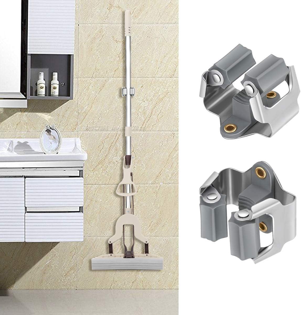 3-H Mop and Broom Holder Big Size Hanging 1 KG Extra,10 Pack Broom Hanger Wall Mount for Hanging and Organizing Shove Rake Yard Tools in Kitchen Shed Laundry Room Bathroom Garden(Grey)