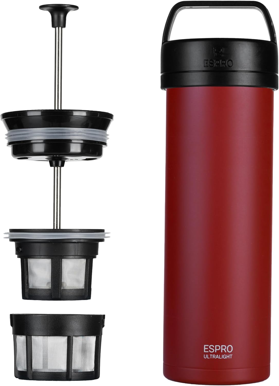ESPRO P0 Ultralight French Press Coffee Maker for Travel, Vacuum Insulated Stainless Steel, 16 Ounces, Cranberry