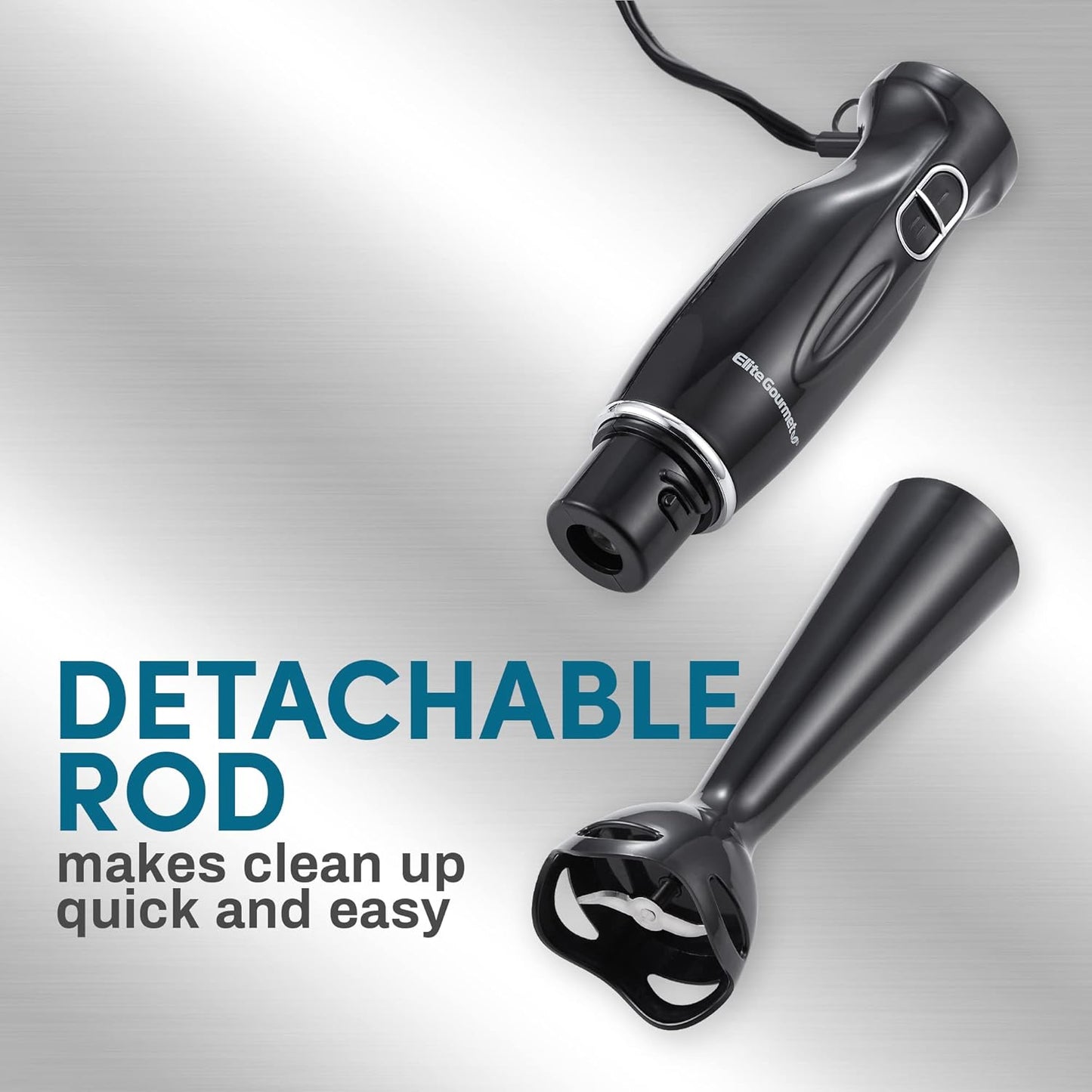 Elite Gourmet EHB1023 Immersion Hand Blender 300 Watts 2 Speed Mixing with Detachable Blades, Detachable Wand Stick Mixer, Smoothies, Baby Food, Soup, Black