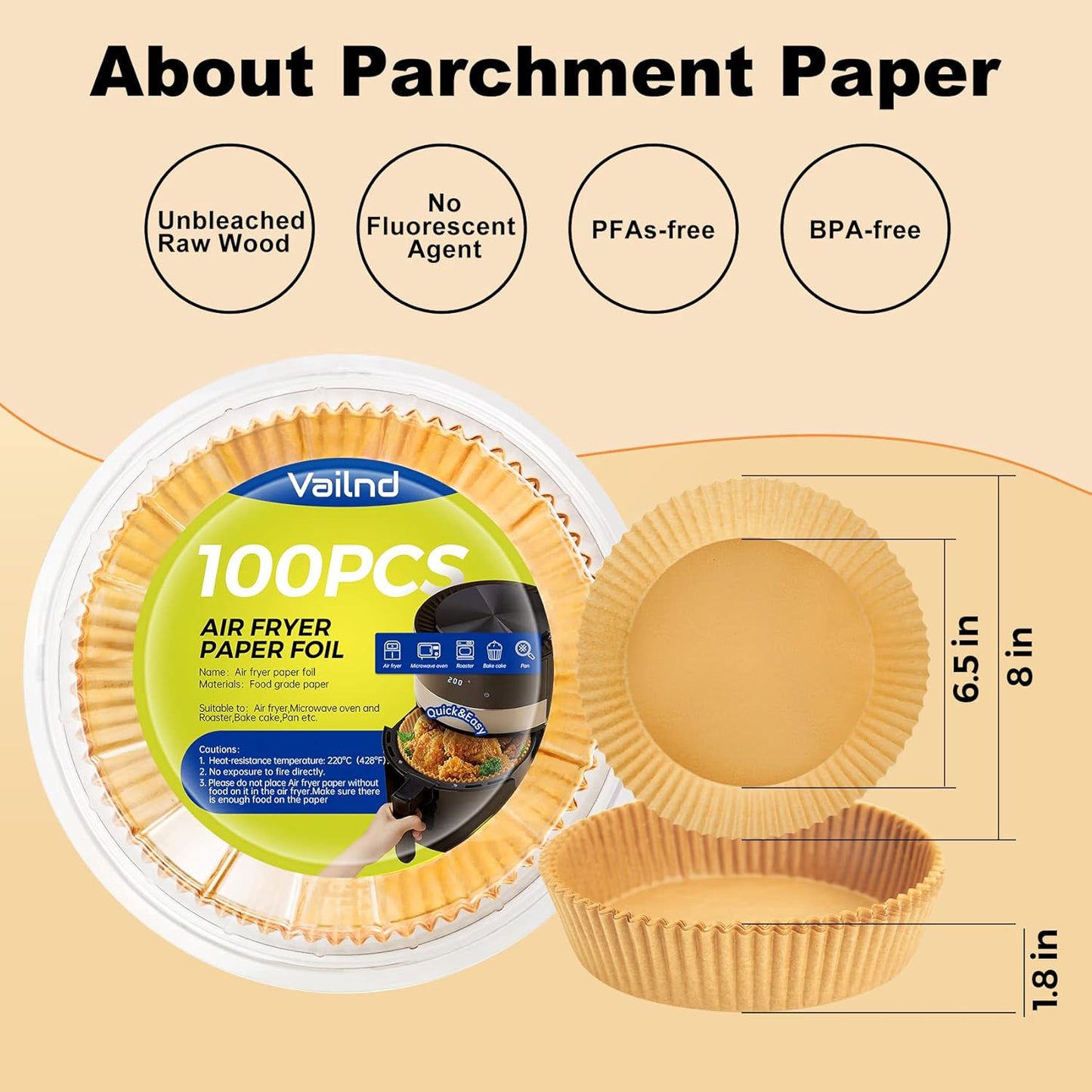 100Pcs Small Air Fryer Liners Disposable, Parchment Sheets Round, 6.5 Inch Round Airfryer Paper Basket Bowl Liner for Baking Cooking Food