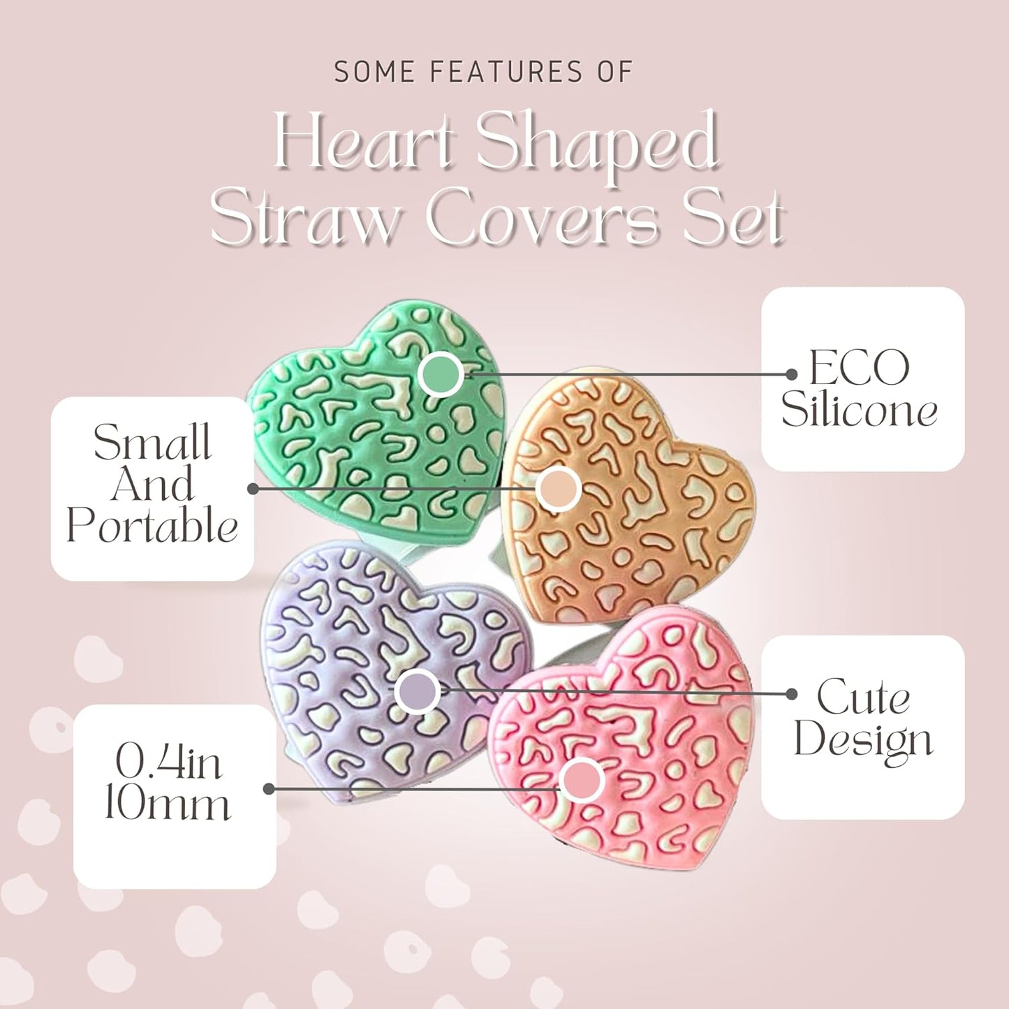 4 PCS Silicone Straw Covers Cap Compatible with Stanley Tumbler, pack of 10mm Cute Heart Straw Toppers for Tumblers Dust-Proof Drinking Straw Caps for Reusable Straws Tips Lids