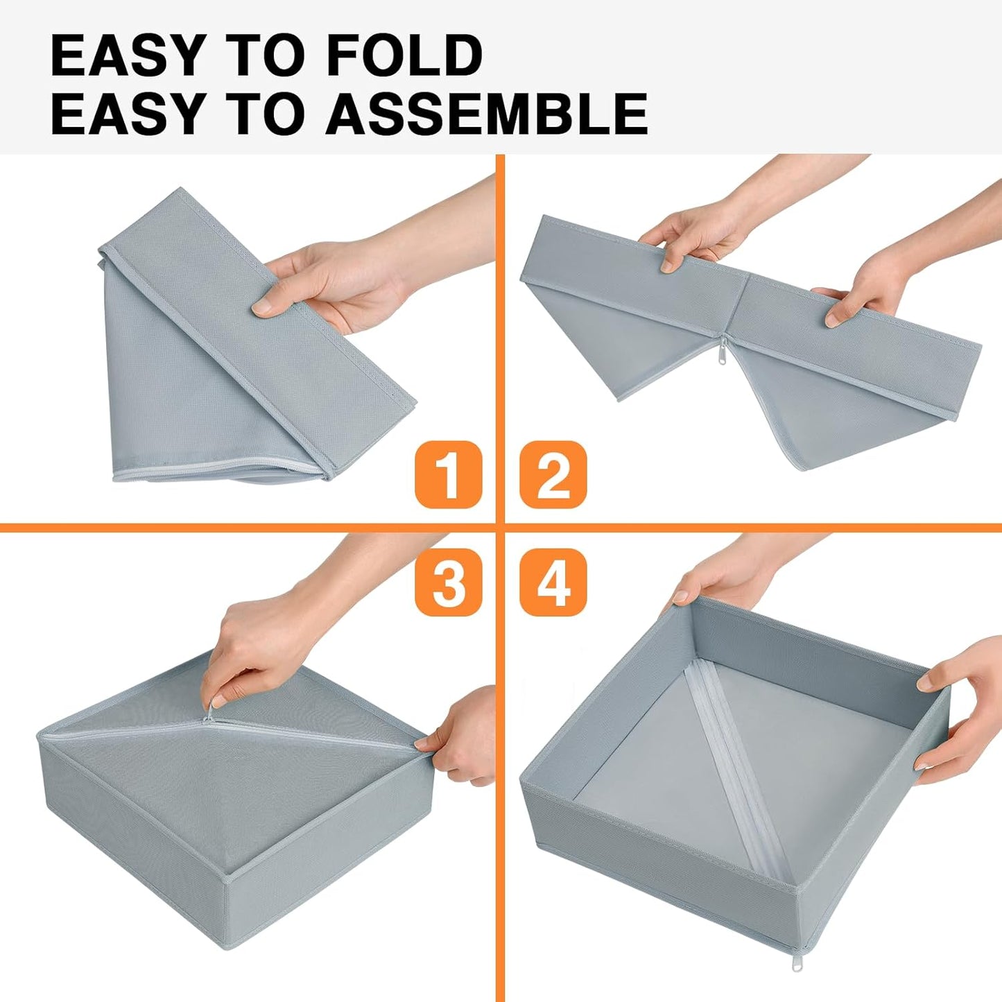 DIMJ Drawer Organizer Clothes, 15 Pack Underwear Organizer, Foldable Closet Bins, Sock Organizer Bra Cube, Fabric Dresser Box for Clothes, Bra, Socks, Tie (Grey)