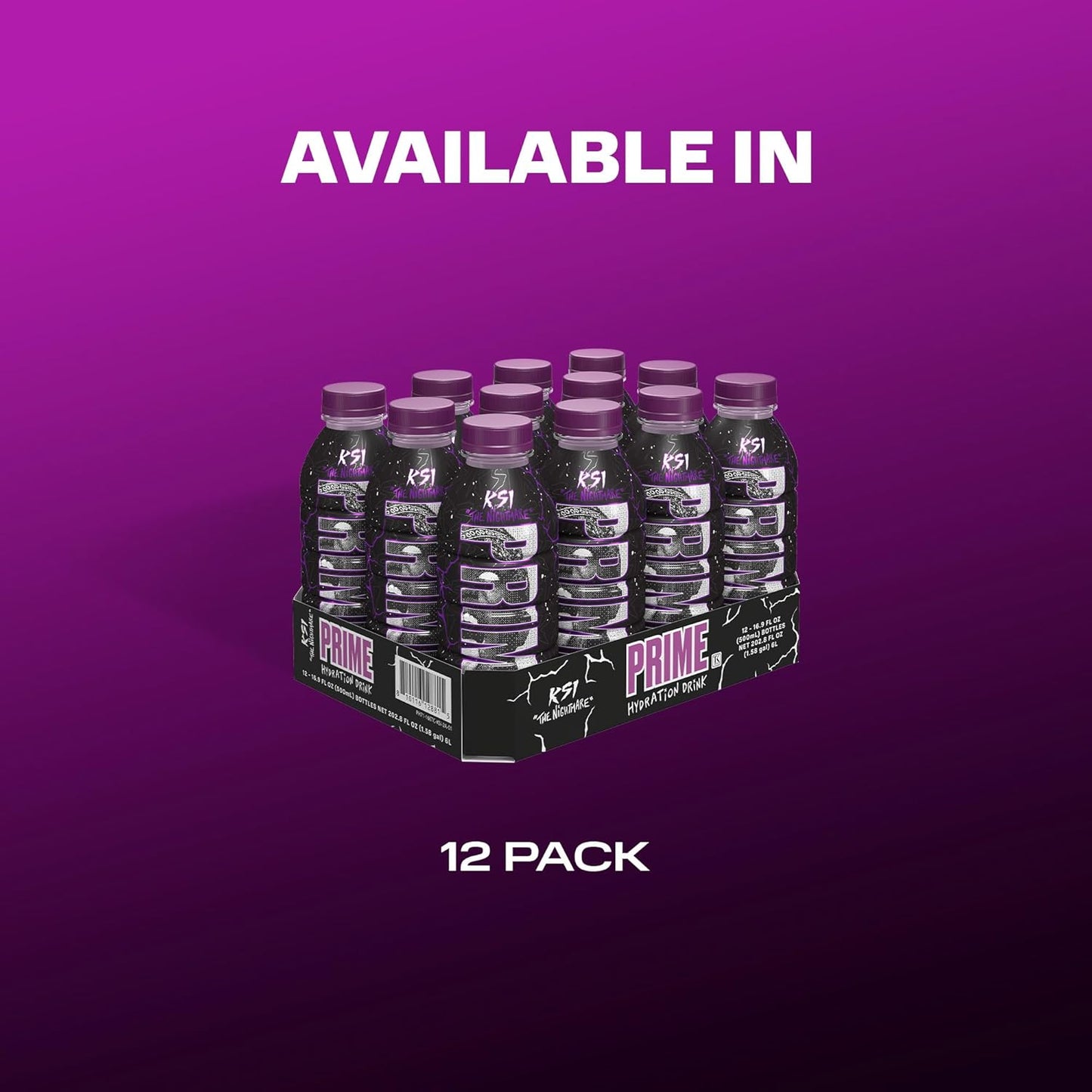 PRIME Hydration KSI THE NIGHTMARE, Sports Drinks, Electrolyte Enhanced to Replenish Fluids, 250mg BCAAs, B Vitamins, Antioxidants, Low Sugar, 16.9 Fluid Ounce, 12 Pack