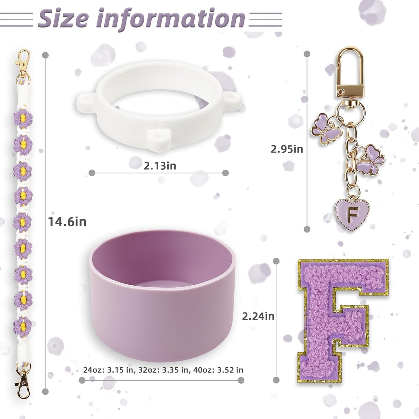 SITKOL Silicone Boot Cute Monogram Set Compatible with Owala Water Bottle 24 oz, 32 oz, 40 oz - Perfect Letter Owala Accessories for Owala Tumbler, Owala Free Sip, Pink Owala, Black Owala