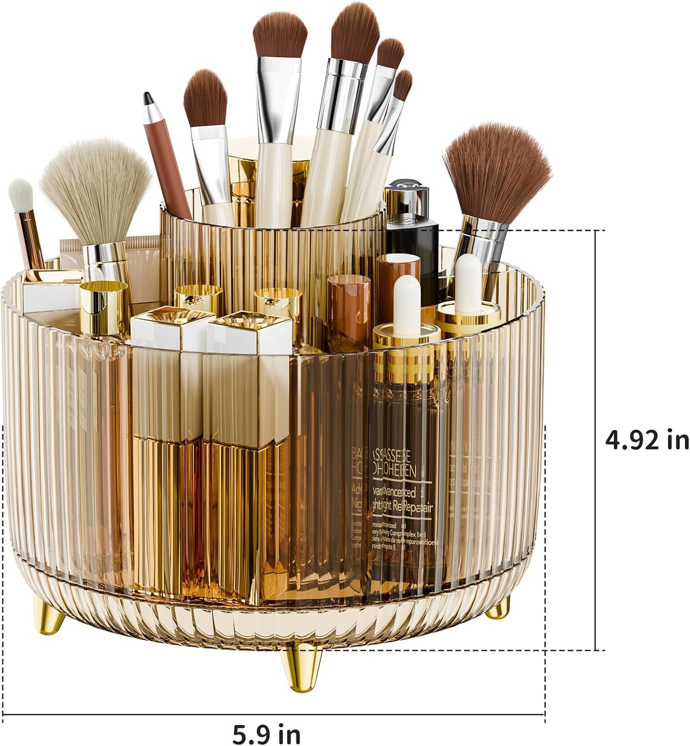 360° Rotate Makeup Brush Holder Organizer, Makeup Organizers Countertop, Makeup organization and Skincare Storage for Vanity, Desktop, Bathroom (Clear Amber)