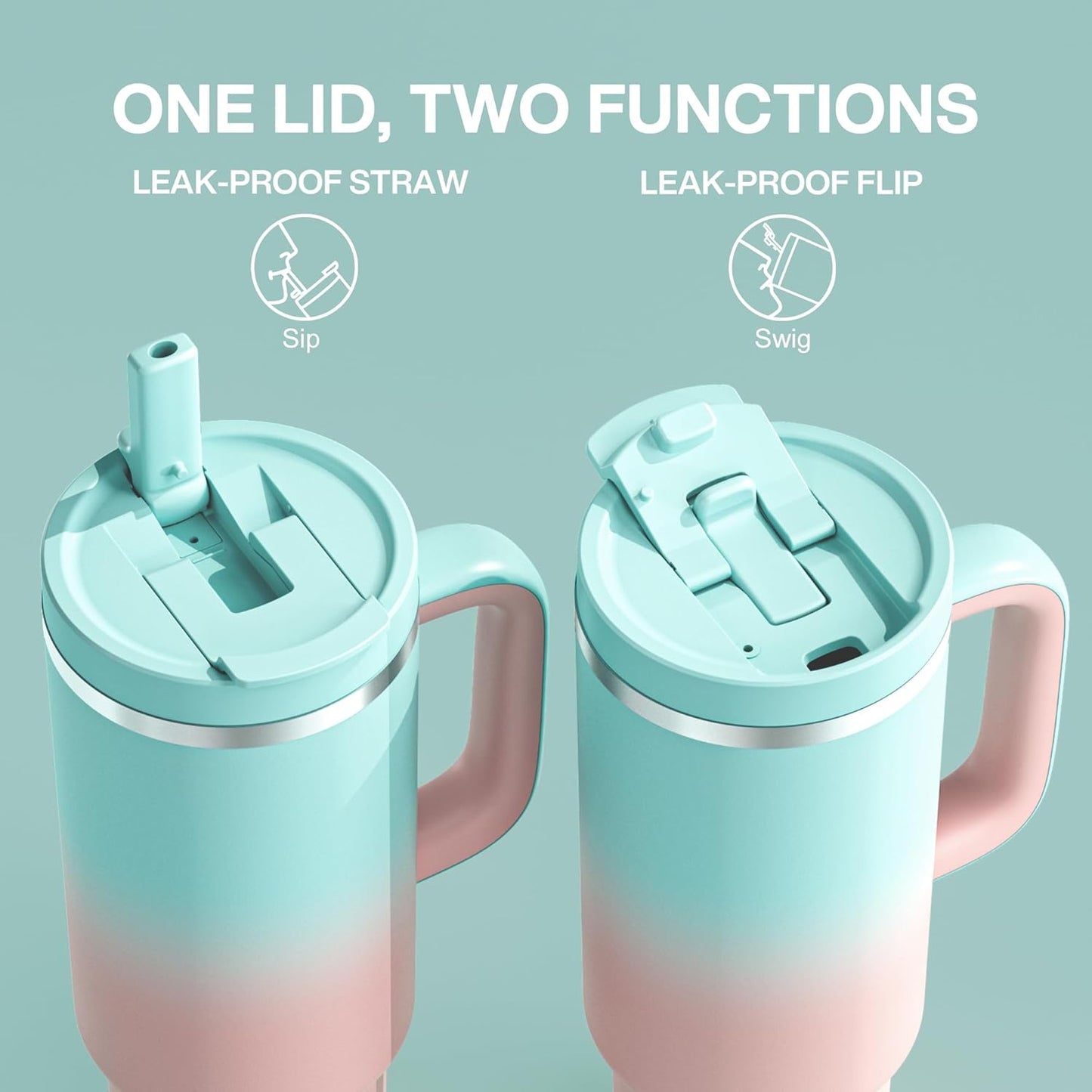 40 oz Tumbler with Handle and Straw: Stainless Steel Insulated Tumbler Keeps Cold for 24 Hours, Leakproof Travel Cup Fits in Cup Holder and BPA-Free, Cherry Blossom