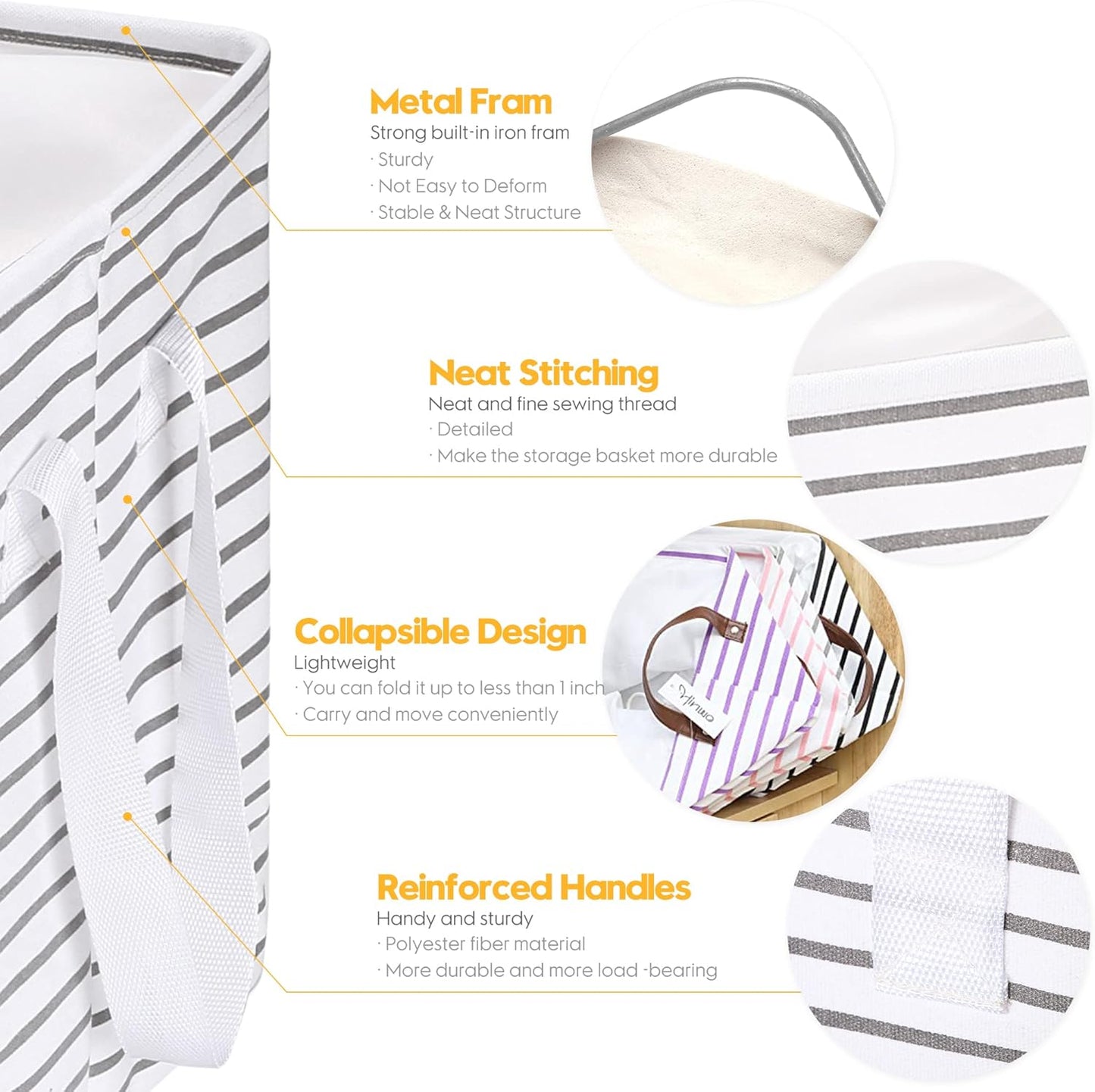 Hinwo 102L XXL Storage Bins, 2-Pack Closet Organizers and Storage, Foldable Clothes Storage Baskets with Handles, Containers for Clothing, Blanket, Comforters, Toys, Bedding (Gray Stripe)