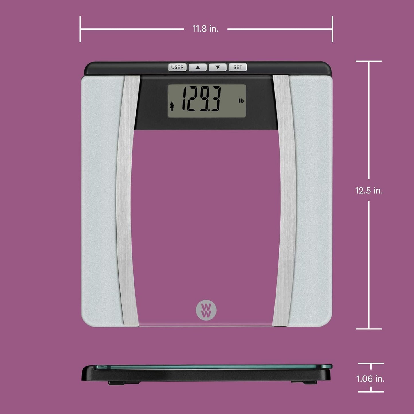 Weight Watchers Scales by Conair Scale for Body Weight | Digital Bathroom Scale with Body Fat, Muscle and BMI in Large Display Black