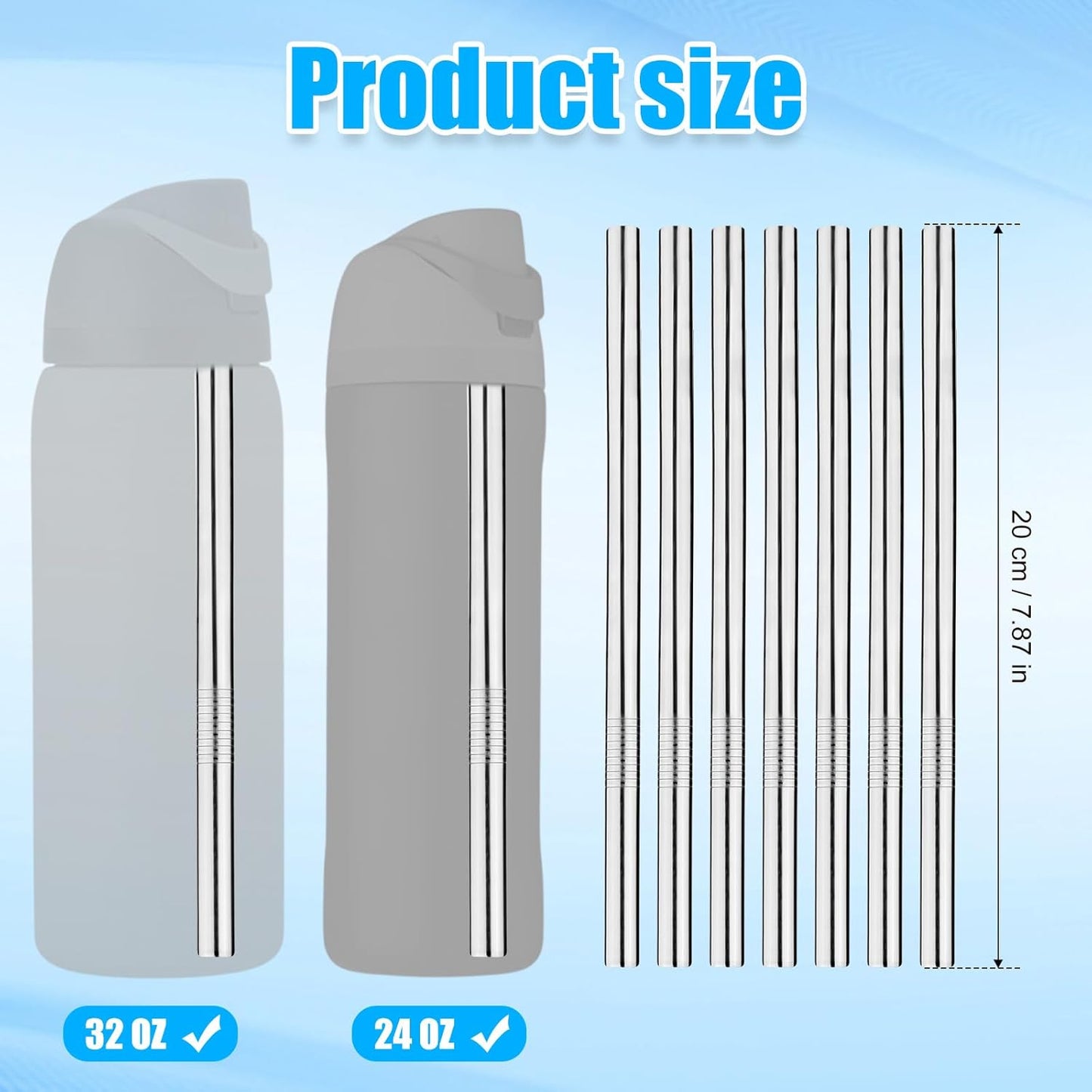 7pcs Metal Straws for Owala, Durable Stainless Steel Water Bottle Straw Replacements with 2 Cleaning Brushes for Owala Water Bottle 24oz/32oz