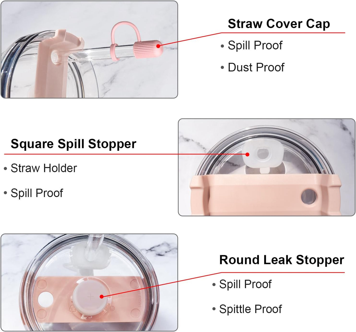 6 PCS Replacement Straws with Cover Spill Toppers for Stanley Cup 40 oz 30 oz Tumbler, Reusable Drinking Straws with Cover Cap and Cleaning Brush for Stanley Cup Accessorie, BPA Free, Dishwasher Safe