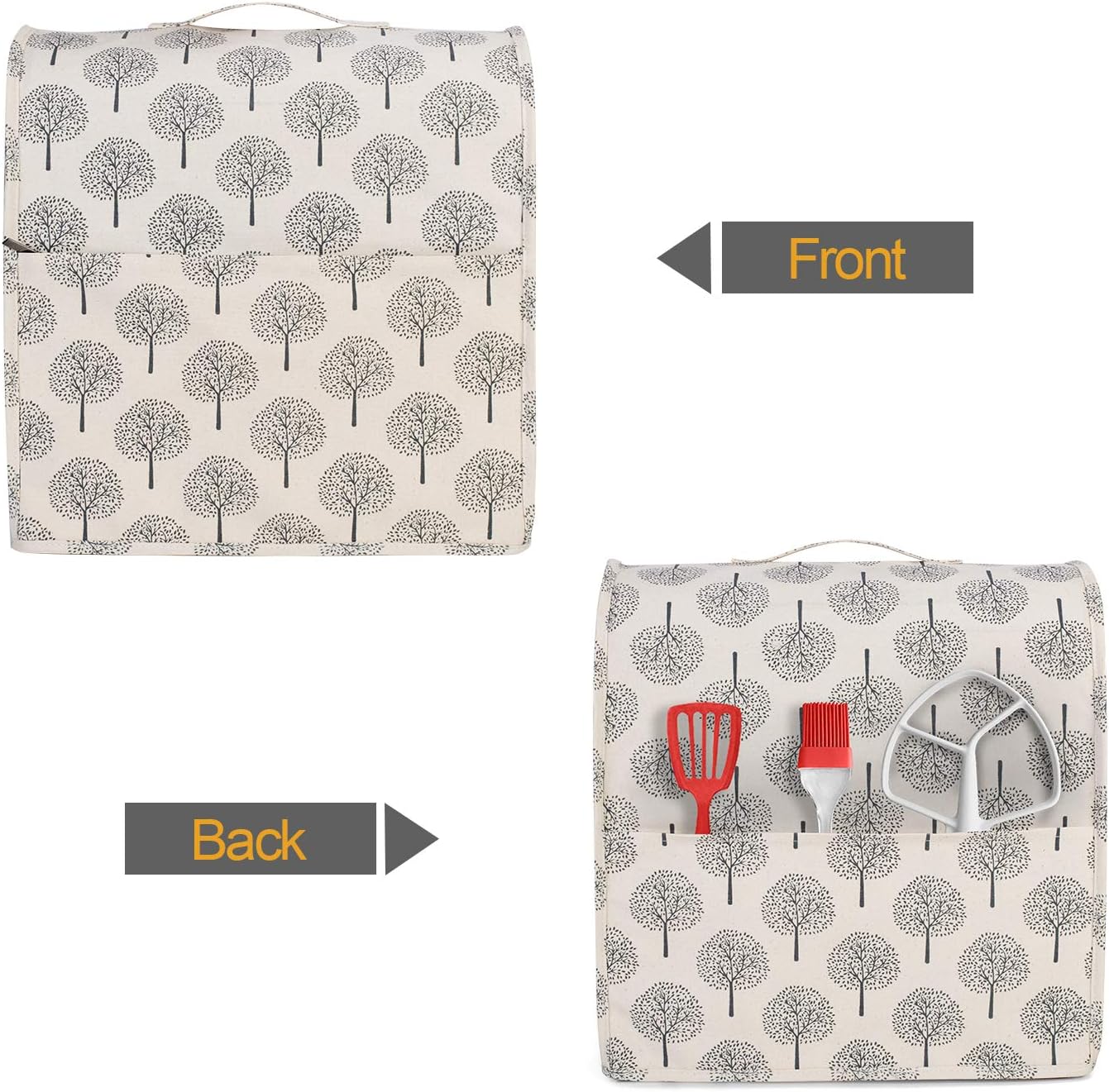 Yarwo Dust Cover for 4.5 qt and All 5 qt Stand Mixer, Protective Stand Mixer Cover with Top Handle and Pockets for Extra Accessories, Tree