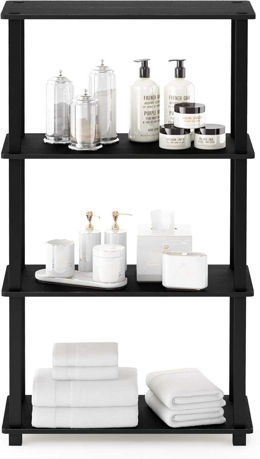 Furinno Turn-N-Tube 4-Tier Multipurpose Shelf Display Rack, Square Tube, Americano/Black