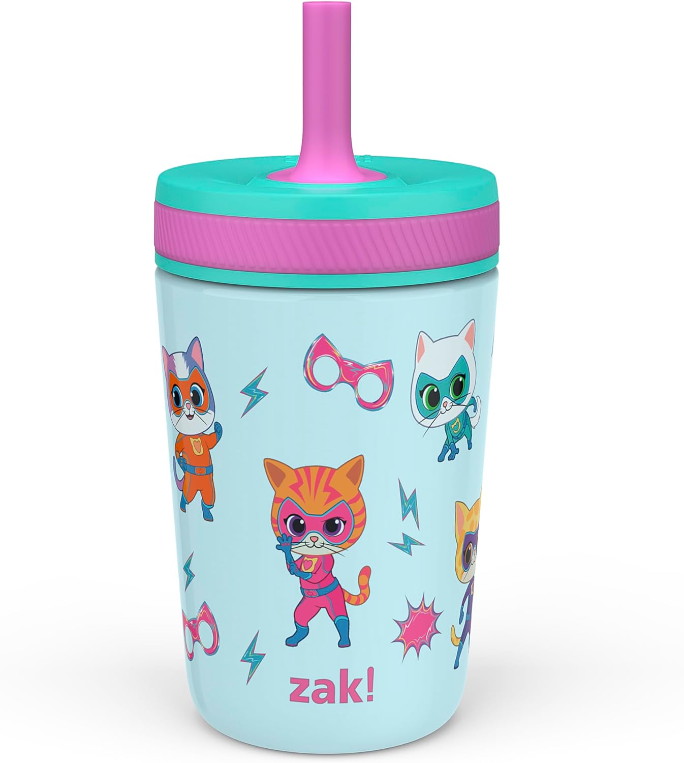 Zak Designs SuperKitties Kelso Toddler Cups For Travel or At Home, 12oz Vacuum Insulated Stainless Steel Sippy Cup With Leak-Proof Design is Perfect For Kids (Ginny, Sparks, Buddy, Bitsy)