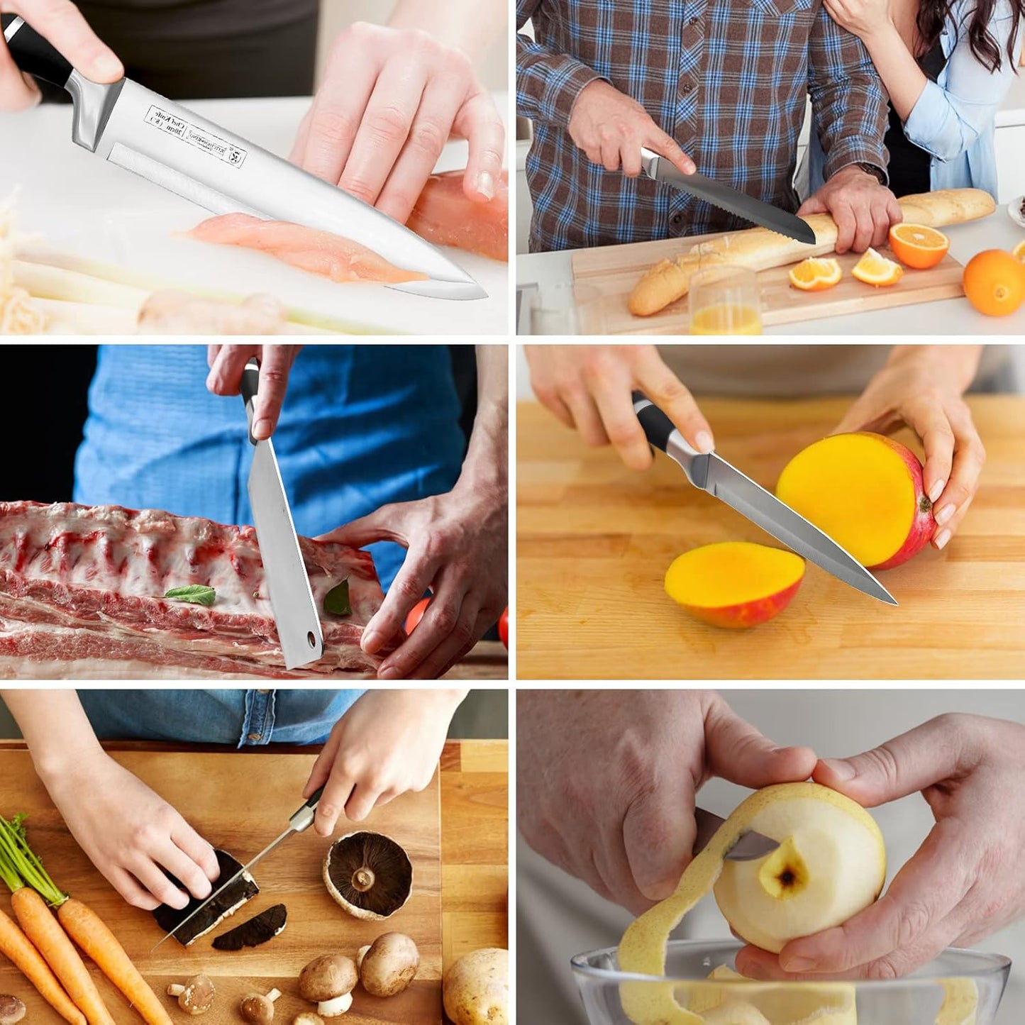 Kitchen Knife Set, Retrosohoo 9-Pieces Black Sharp Non-Stick Coated Chef Knives Block Set,Stainless Steel Knife Set for Kitchen with Sharpener for Cutting Slicing Dicing Chopping (Black)