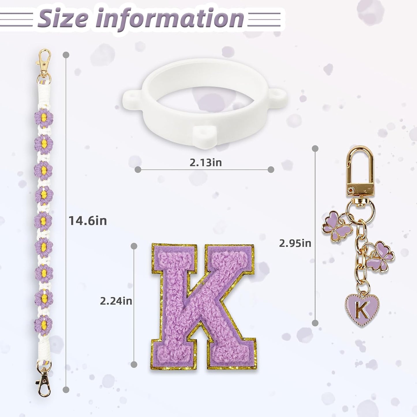 Cute Letter Charm Set Compatible with Owala Water Bottle 24 oz, 32 oz, 40 oz, Owala Kids, Owala Coffee Tumbler, Owala FreeSip – Includes Handle Strap, for Owala Accessories & Stanley Cup Accessories