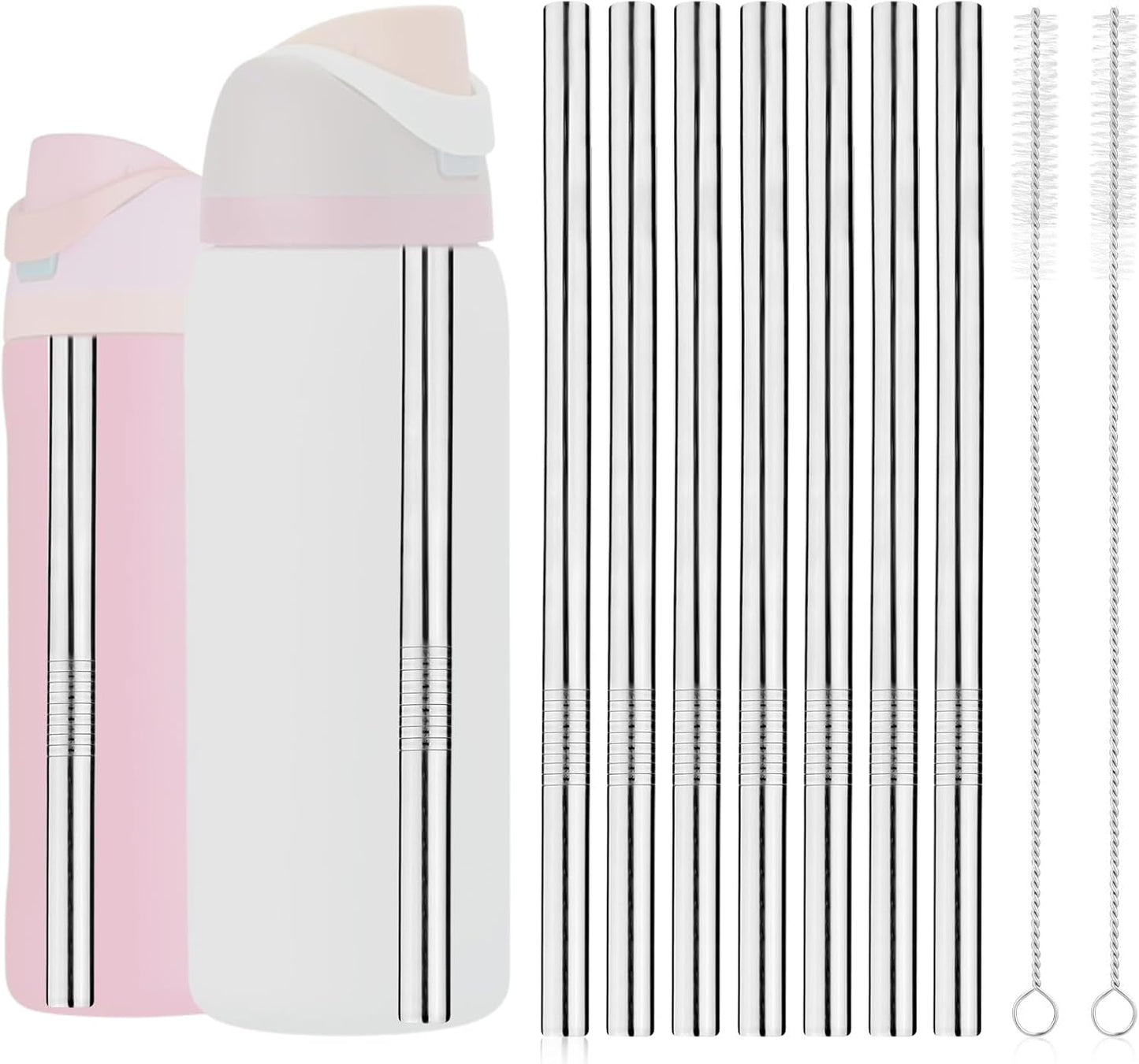 7pcs Metal Straws for Owala, Durable Stainless Steel Water Bottle Straw Replacements with 2 Cleaning Brushes for Owala Water Bottle 24oz/32oz
