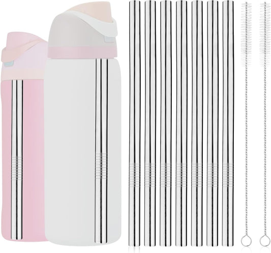 7pcs Metal Straws for Owala, Durable Stainless Steel Water Bottle Straw Replacements with 2 Cleaning Brushes for Owala Water Bottle 24oz/32oz