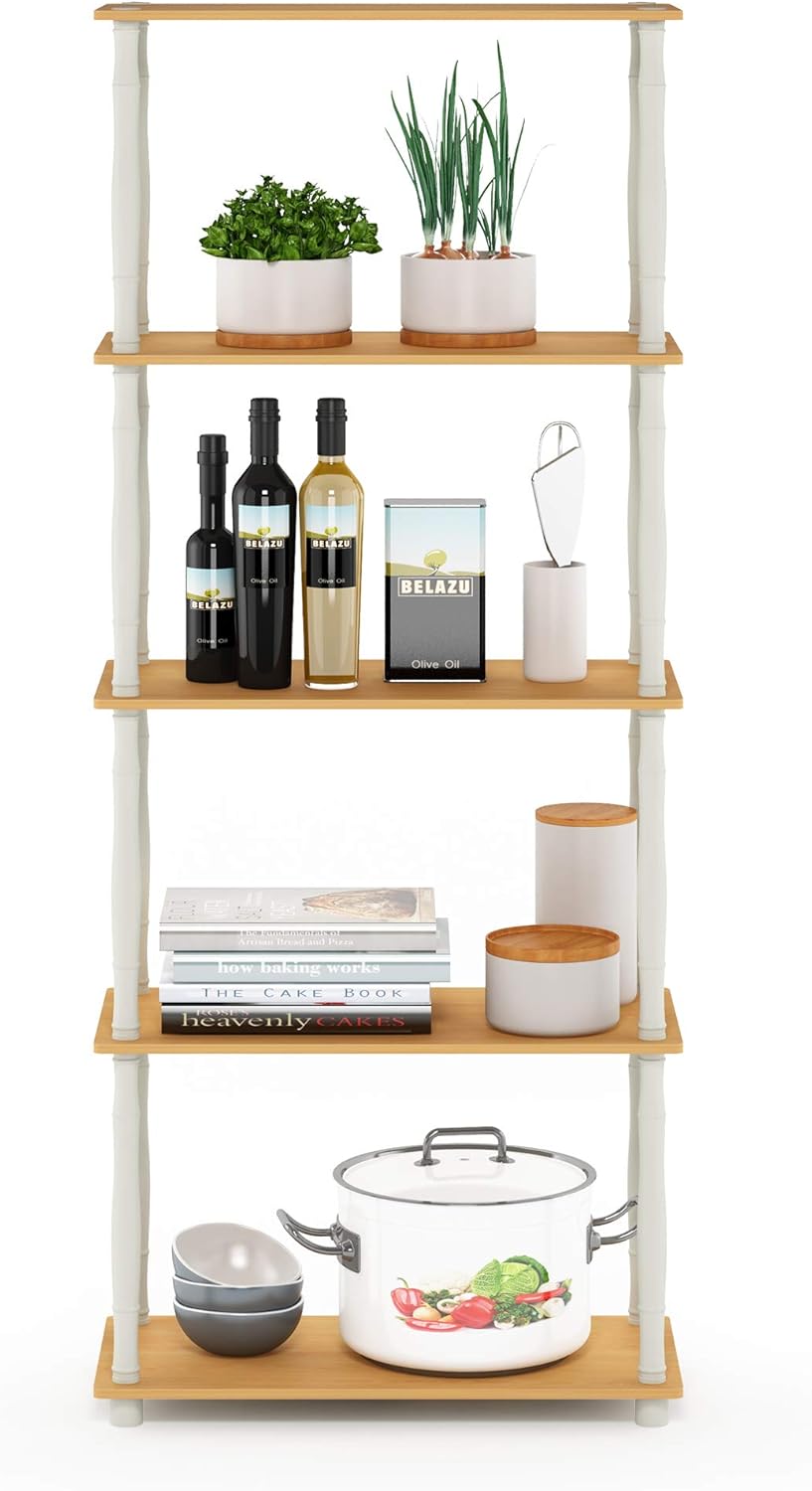 Furinno Turn-N-Tube 5-Tier Multipurpose Shelf / Display Rack / Storage Shelf / Bookshelf, Classic Tubes, Beech/White