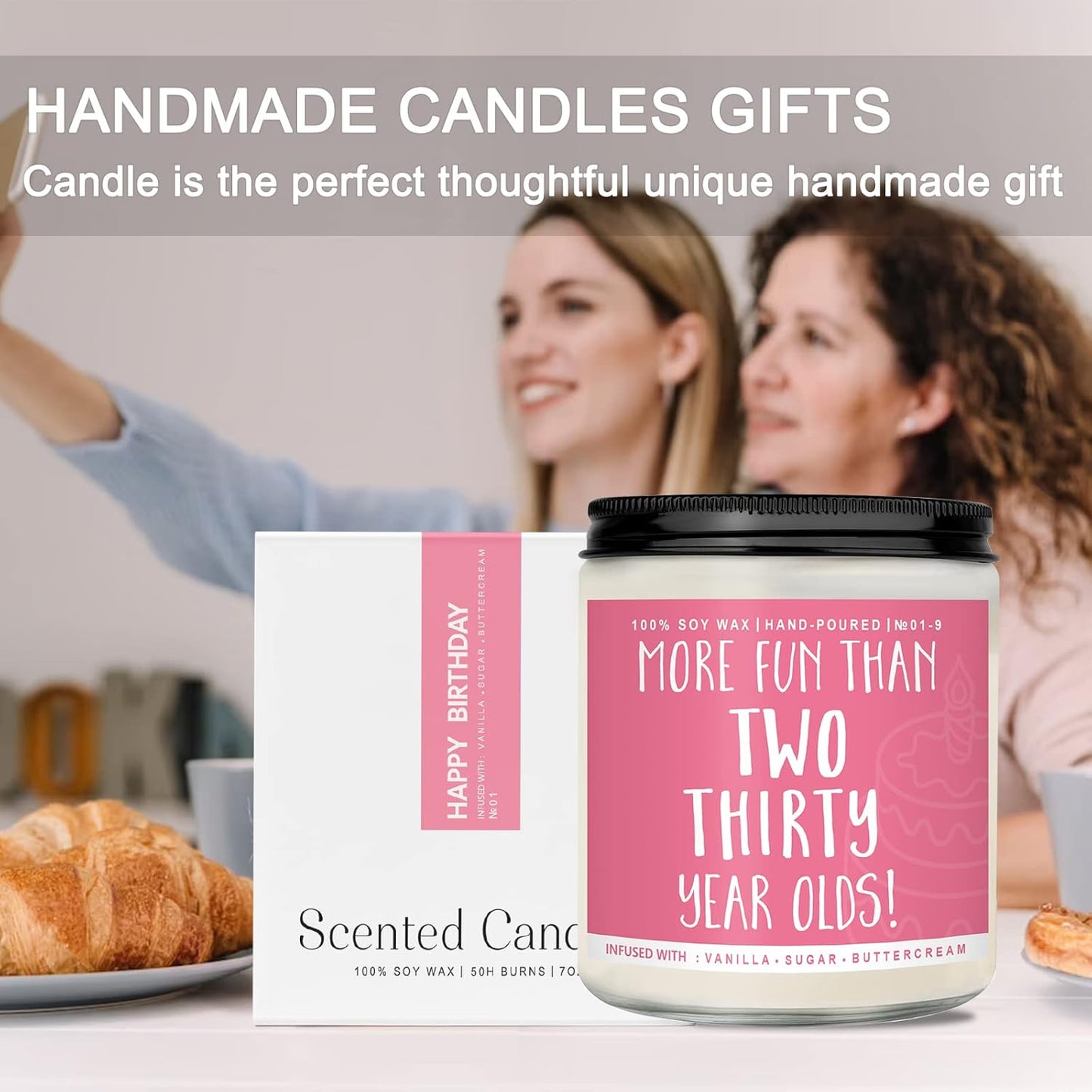 60th Birthday Gifts for Women, Perfect Birthday Present, Funny Presents for Mom, Friends, Wife, Sister, 7oz Vanilla Cream-Scented Candle
