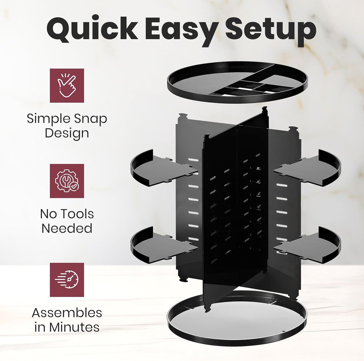 360 Rotating Makeup Organizer - Adjustable Shelf Height and Fully Rotatable. The Perfect Cosmetic Organizer for Bedroom Dresser or Vanity Countertop. (Black)