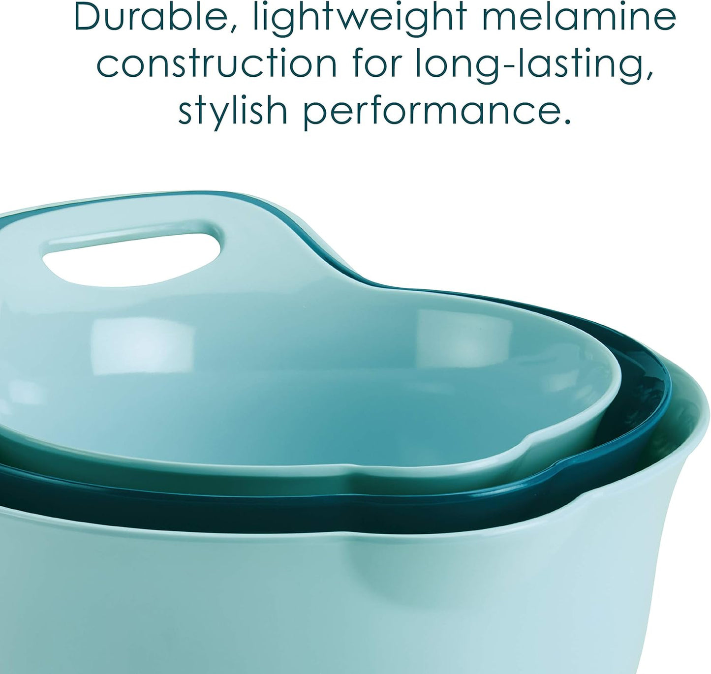 Rachael Ray Tools and Gadgets Mix and Measure Cooking / Baking Prep Set with Mixing Bowls, Measuring Cups, and Tools - 10 Piece, Light Blue and Teal