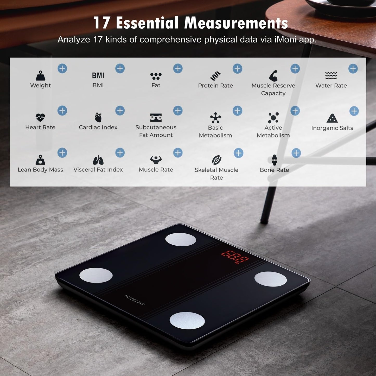 NUTRI FIT Bathroom Scale Smart Digital Bluetooth Scales for Body Weight, Body Fat, BMI Body Composition Analyzer Weighing Scale with High Precision Measurements Sync APP Heavy Duty 330lbs