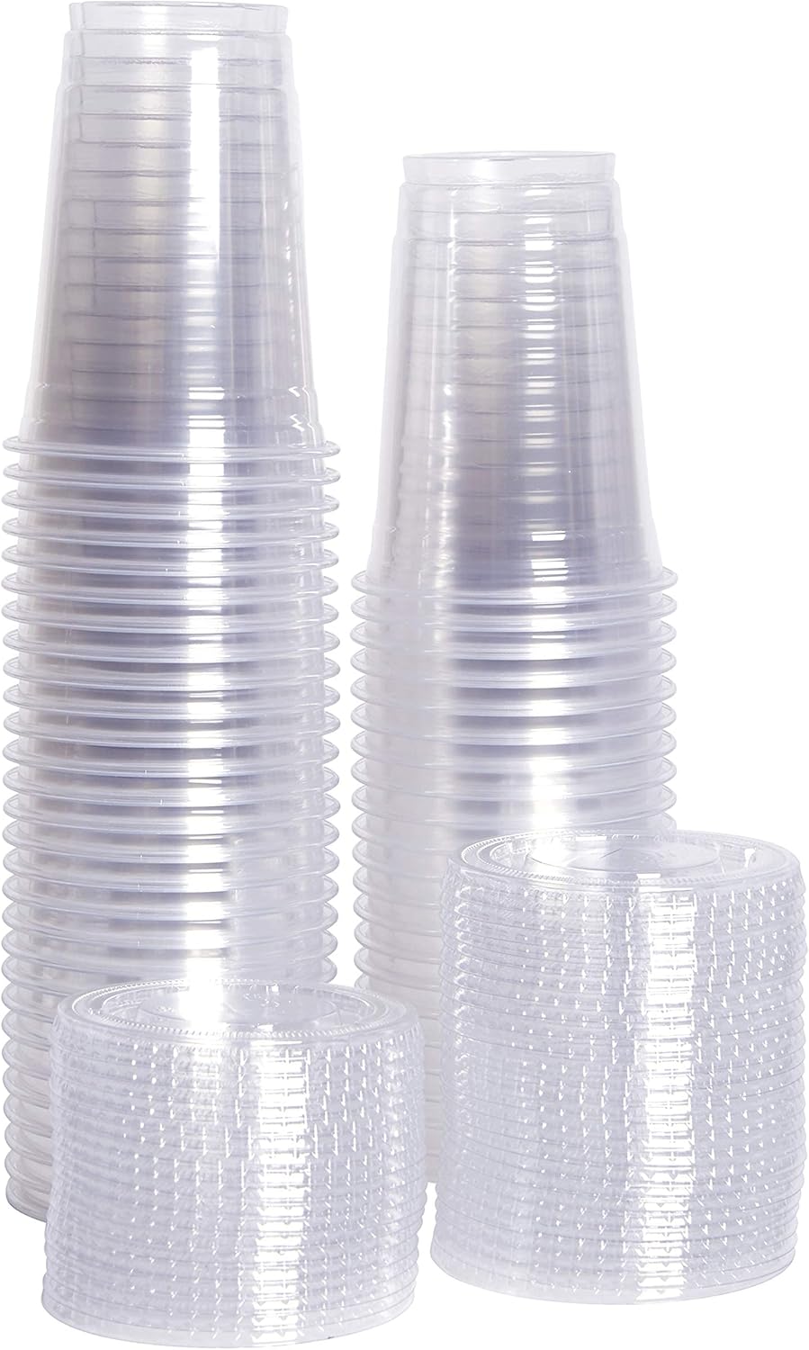 GUSTO Clear Plastic Cups with Flat Lids [10 oz - 100 Count] - Disposable Iced Coffee Cups with Lids - PET Plastic Cold Cups for Smoothies, Juices & To-Go Drinks - Formerly Comfy Package