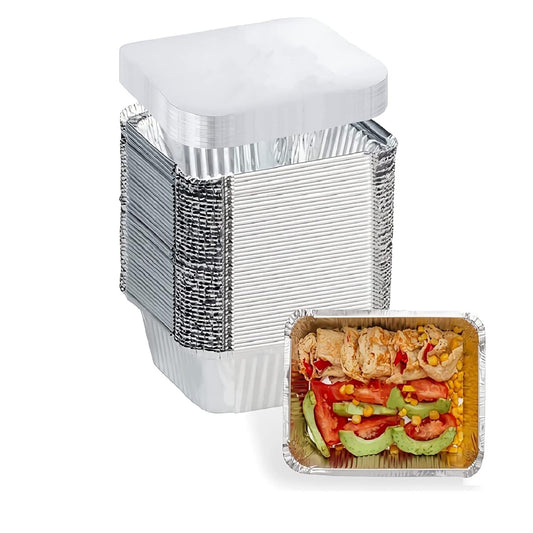 100 Pack - Aluminum Pans with Lids -1LB(5"×4"),Foil Pans - to Go Food Containers,Recyclable Aluminum Foil with Strong Seal for Cooking, Baking,Meal Prep,Take Out,Freeze