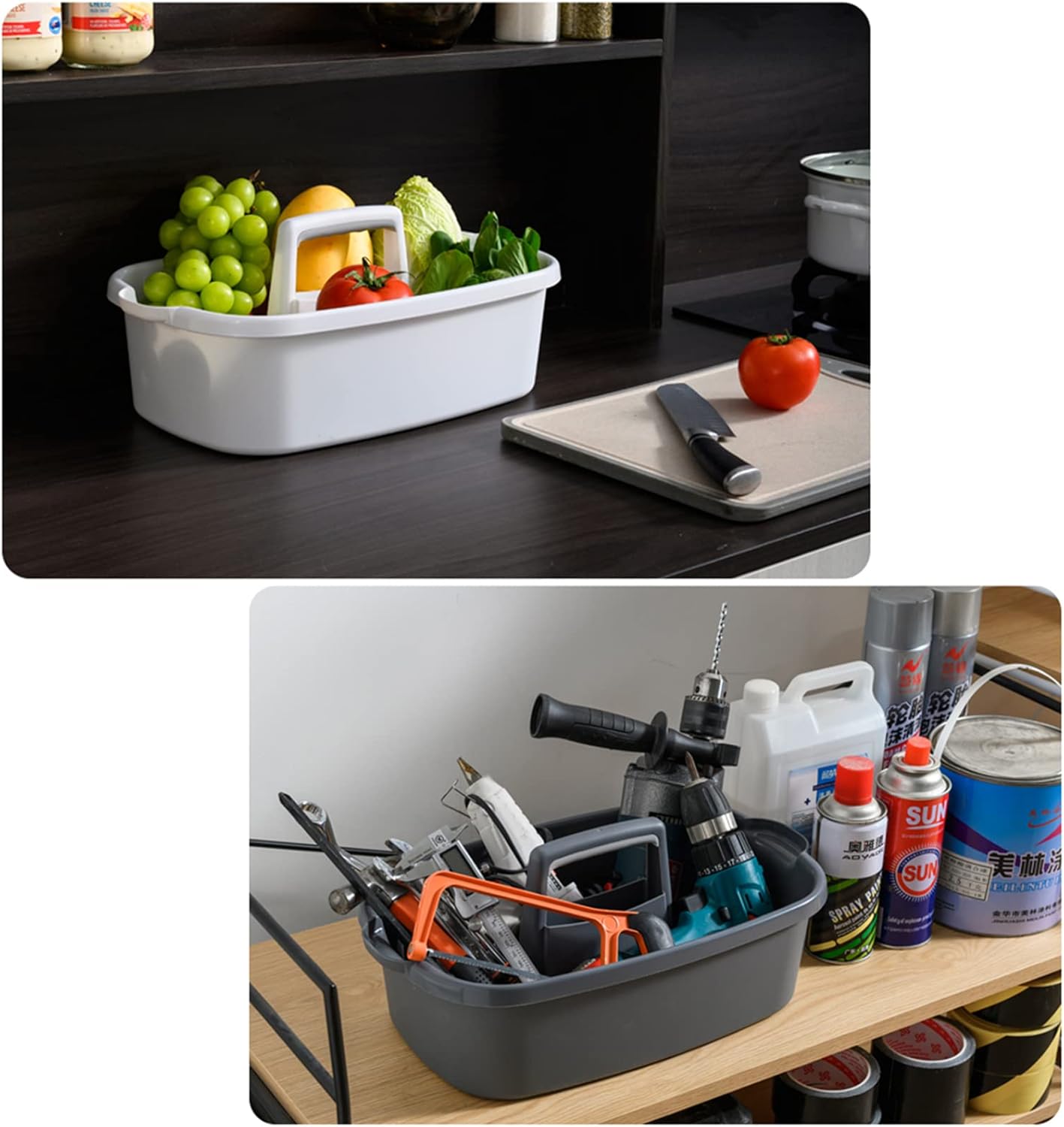 JiatuA Large Cleaning Supplies Caddy Portable Shower Basket Supply Organizer with Handle Plastic Bucket Tool Storage for Bathroom, Bedroom, Kitchen, College Dorm, Garden, Dark Gray