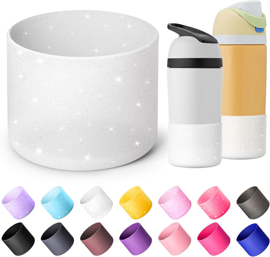 Silicone Boot for Owala 14/16 oz Water Bottle, Anti-Slip Protective Sleeve for Owala 12 oz Kids Tumbler, Boot Bottom Base fit Flip 14 oz Insulated Stainless-Steel Water Bottle (Glitter White)