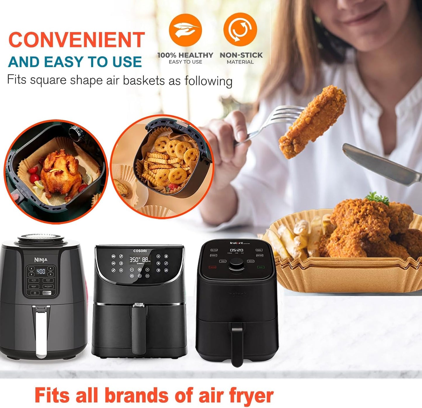 Air Fryer Liners Disposable for Instant Pot Vortex Plus 6QT XL Air Fryer, Instant Pot 6 QT Air Fryer Liners, 200Pcs Parchment Paper Liners for 6-8qt Air Fryer