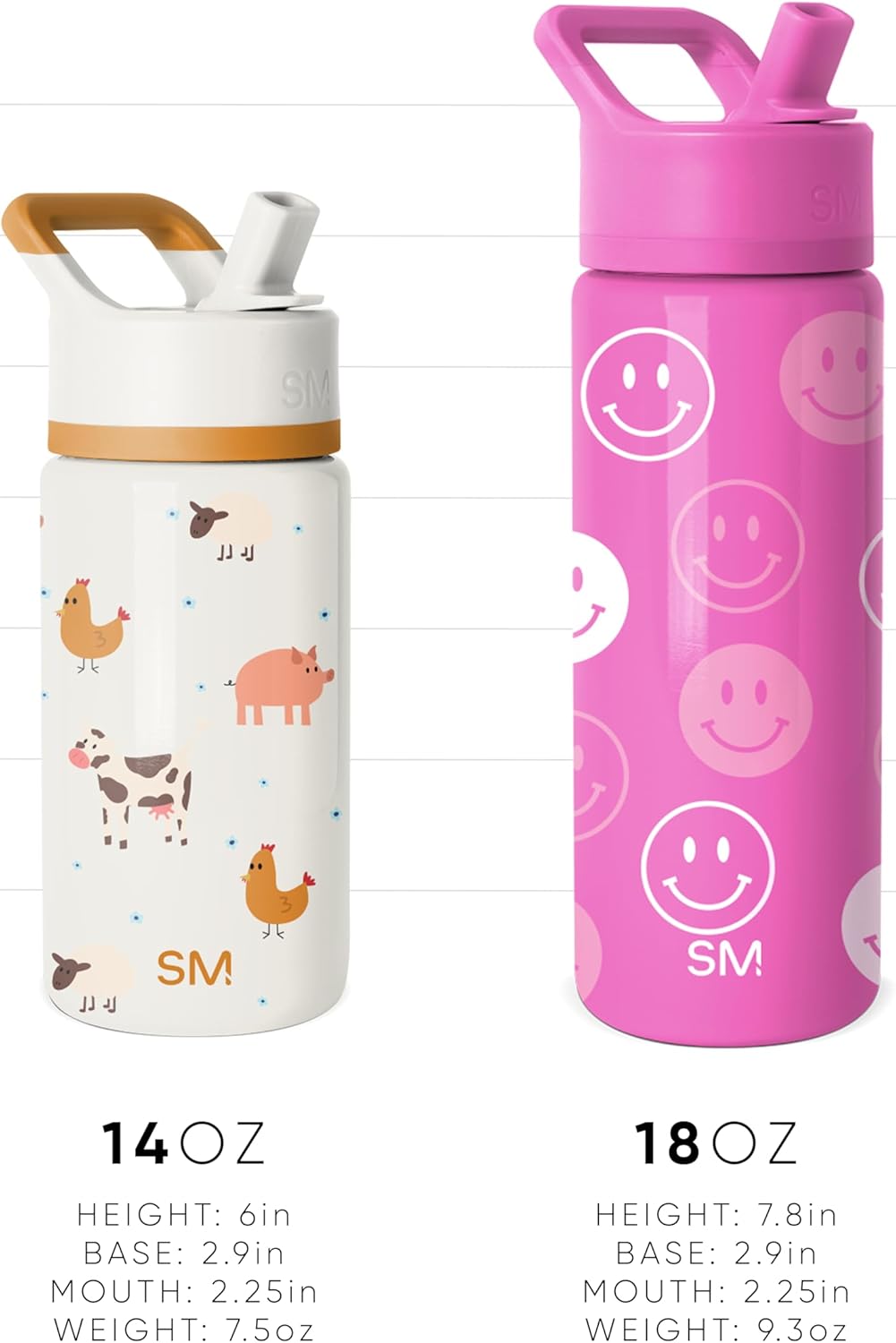 Simple Modern Kids Summit Water Bottle with Straw Lid | 14oz Stainless Steel Cup Insulated Tumbler for Toddlers, School | Rad Dino