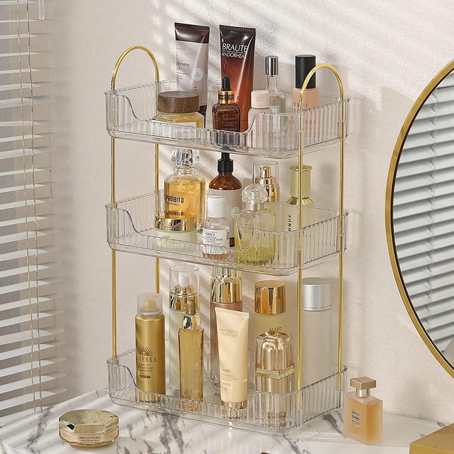 Bathroom Counter Organizer Countertop Storage, Cosmetics Skincare Shelf, Makeup Organizer Perfume for Dresser Vanity Tray, Spice Rack for Kitchen(3 Tier-Clear)